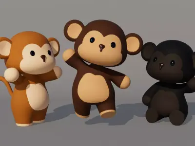Rigged Cartoon Monkey Low-poly 3D model