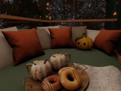 Autumn Balcony Blender Scene - EVENING 3D model