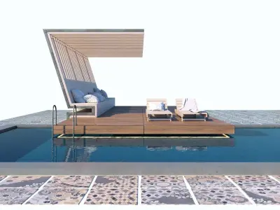 Pool with terrace and canopy  3D model