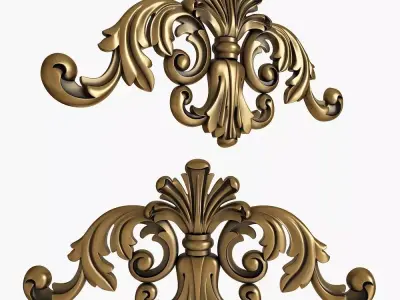 Decor pair of ornate gold ornaments 3D model
