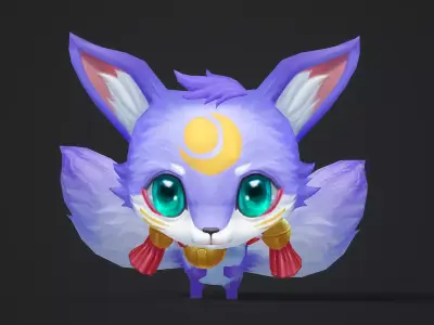 Snow fox has 3 tails Low-poly 3D model