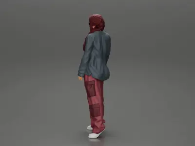 gangster lowrider girl posing in long shirt with long pigtail 3D print model