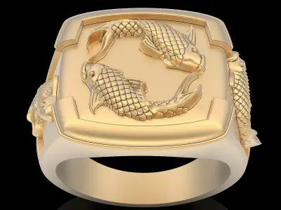Fish Man Ring silver gold printable jewelry 3D print model 3D print model