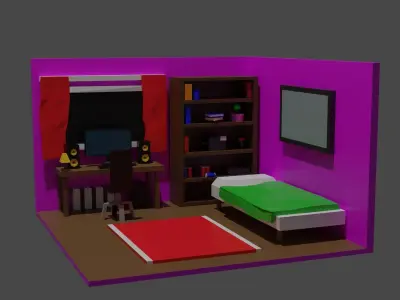 Modular Isometric Interior Low-poly 3D model