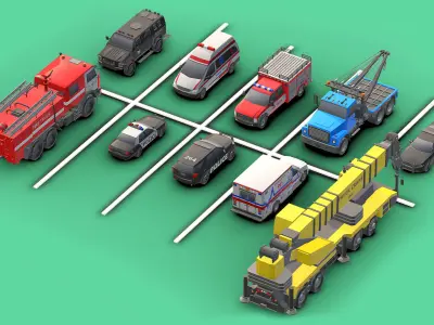 Emergency Vehicles Pack Low- Poly Low-poly 3D model