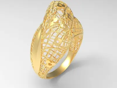 Ultra Vision Wire Netting Flowers Gold Ring - Eu 59 3D print model