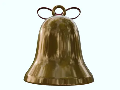 Christmas Bell 3D Model Golden Bell with Red Ribbon 3D model