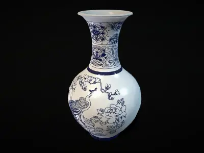Chinese vase with firebird Low-poly 3D model