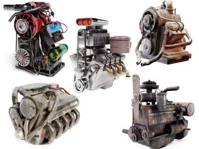 Collection of rusty damaged car engines da1 al5 3D Model Pack