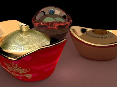 Chinese gold ingot 3D model 13