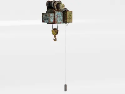 Old rusted electric Winch beam crane da1 Low-poly 3D model