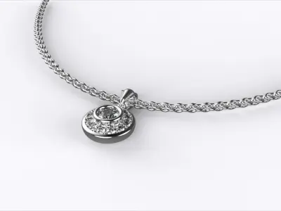 Radiant Halo Diamond Pendant Necklace in White Gold 3D print model
