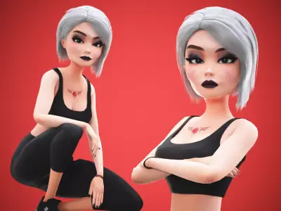 Game Cartoon Girl Tina Character rigged Low-poly 3D model