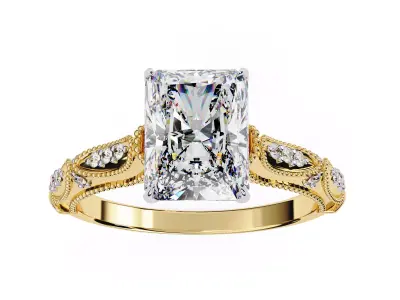 Antique Radiant Filigree diamond Ring 3D print model