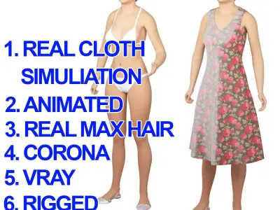 Women real cloth simulation conversation loop animated number 3 3D model