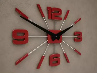 Red and White 4 Digits Wall Clock 10 3D model