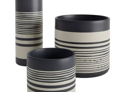 Black White Striped Vases 3D model