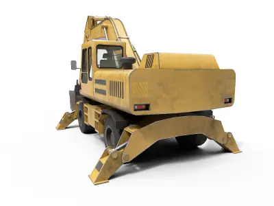 Wheeled Excavator Low-poly 3D model