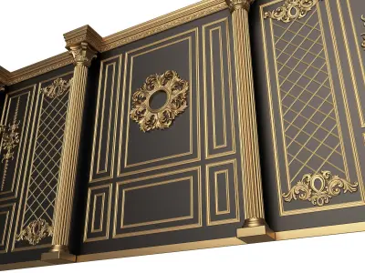 Boiserie Classic Wall with Mouldings 05 Black Low-poly 3D model