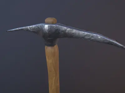 Pickaxe axe with wooden handle Free low-poly 3D model