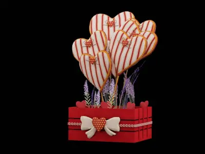 Hearts Boquet With Violet Flowers Low-poly 3D model