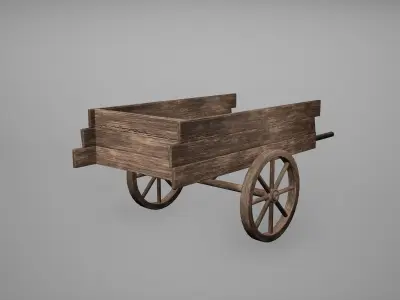 Carriage Low Poly Game Ready wooden cart with wheels Low-poly 3D model