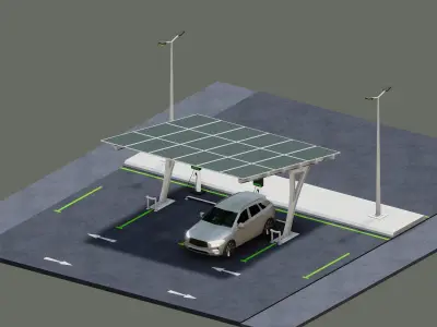 Low Poly Solar Carport Type-4 Pack Low-poly 3D model