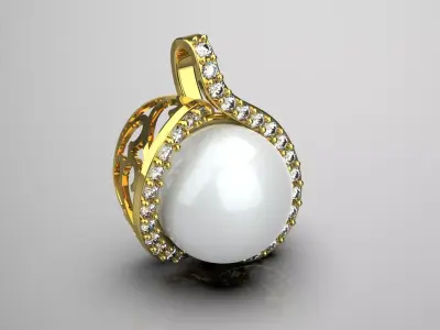 Mabe Pearl Gold Pendant with Diamond Halo pp0054 3D print model