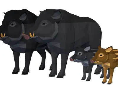 LowPoly Boars pack Low-poly 3D model