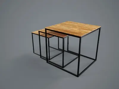 Table PBR Game Ready nesting with metal legs and wood top Low-poly 3D model
