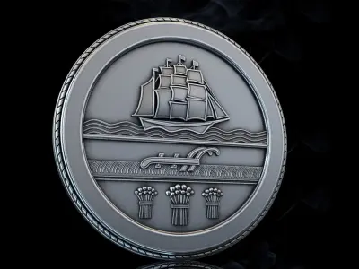 Norfolk silver coin with ship 3D print model