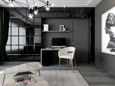 Modern Grey simple luxurious bedroom livingroom bathroom scene 3D model