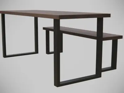 Dining Table set-dark wood Low-poly 3D model