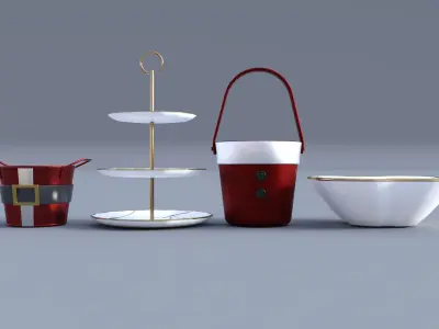 Christmas Bucket And Plate Pack Low-poly 3D model