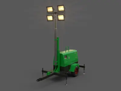PBR Mobile Light Tower Generator B - Green  Low-poly 3D model