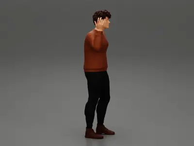 Strong man wearing shirt and pants with curly hair 3D print model