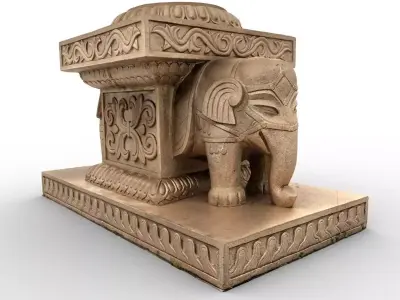 Elephants Stone Statue Low-poly 3D model