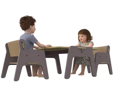 Kids Playing at Table 3D Model - Realistic Children Low-poly 3D model