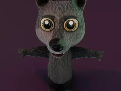 Cartoon Black Wolf Rigged 3D Model Low-poly 3D model