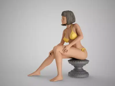 Girl Sitting on Stool 3D print model