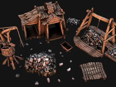 Medieval Mine Quarry Industrial Pack Low-poly 3D model