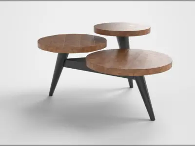 Multilevel Coffee Table natural wood Low-poly 3D model