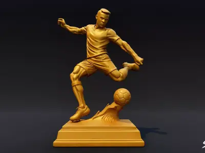 Golden Soccer Statue Low-poly 3D model