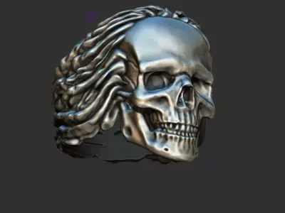 Skull ring in  for a biker  3D print model 3D print model