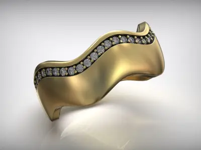 Waves Diamond Wedding Band 3D print model