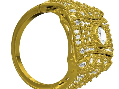 Vintage Bezel Set Art Deco Ring for Women 3D print model