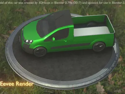 City Car 52 Utility Vehicles Van Pickup 1500 Type-D Green Low-poly 3D model