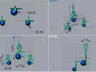 Swan Design Half Set earring pendant model ps0004 3D print model