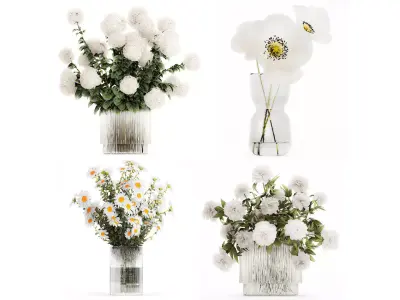 Flower Bouquets Chamomile Peonies Poppy Hydrangea 596 3D model