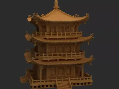 Chinese ancient wooden house   Low-poly 3D model purchase